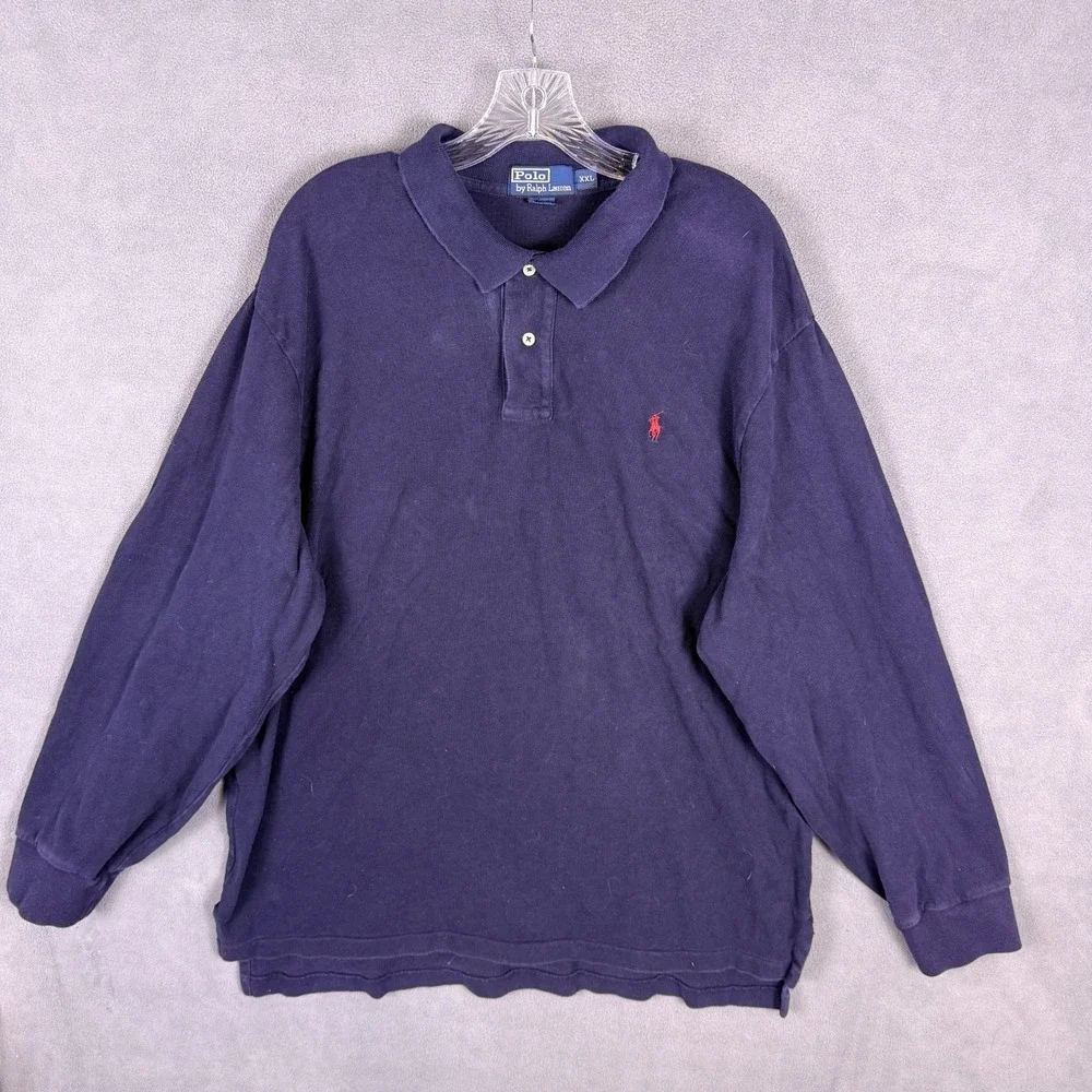 VTG Y2K Polo Ralph Lauren Mens Long Sleeve Polo Shirt Navy‎ XXL Rugby Academia